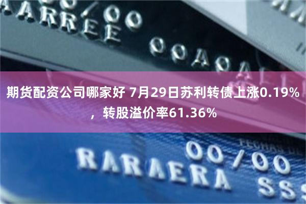 期货配资公司哪家好 7月29日苏利转债上涨0.19%，转